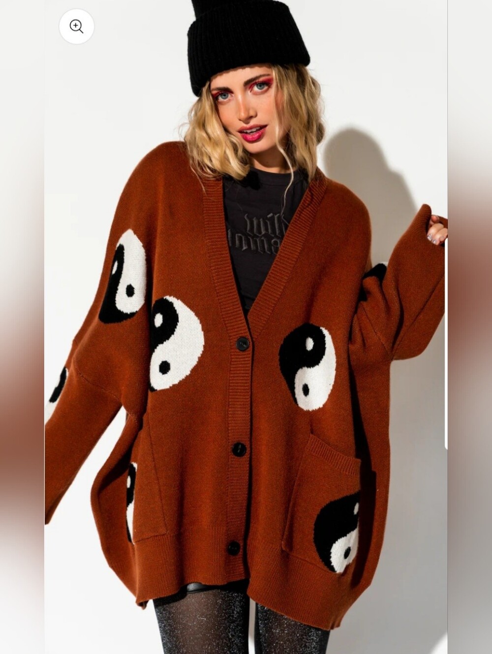 Dressed In LALA Main Character Energy Yin Yang Cardigan Cinnamon